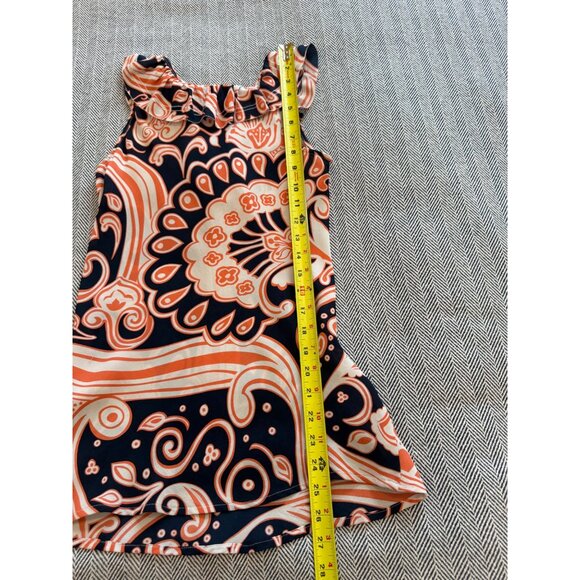 Tory Burch Womens Ruffle V Neck Sleeveless Top Size S Orange & Navy Paisley Prin - Picture 7 of 10